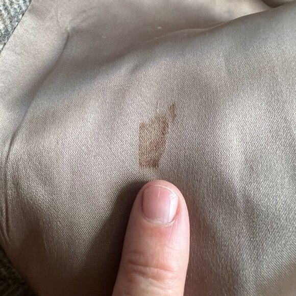 Vintage Perry Ellis Wool Tan Gray Tweed Double Breasted Coat Pockets Minimalist - Picture 11 of 11